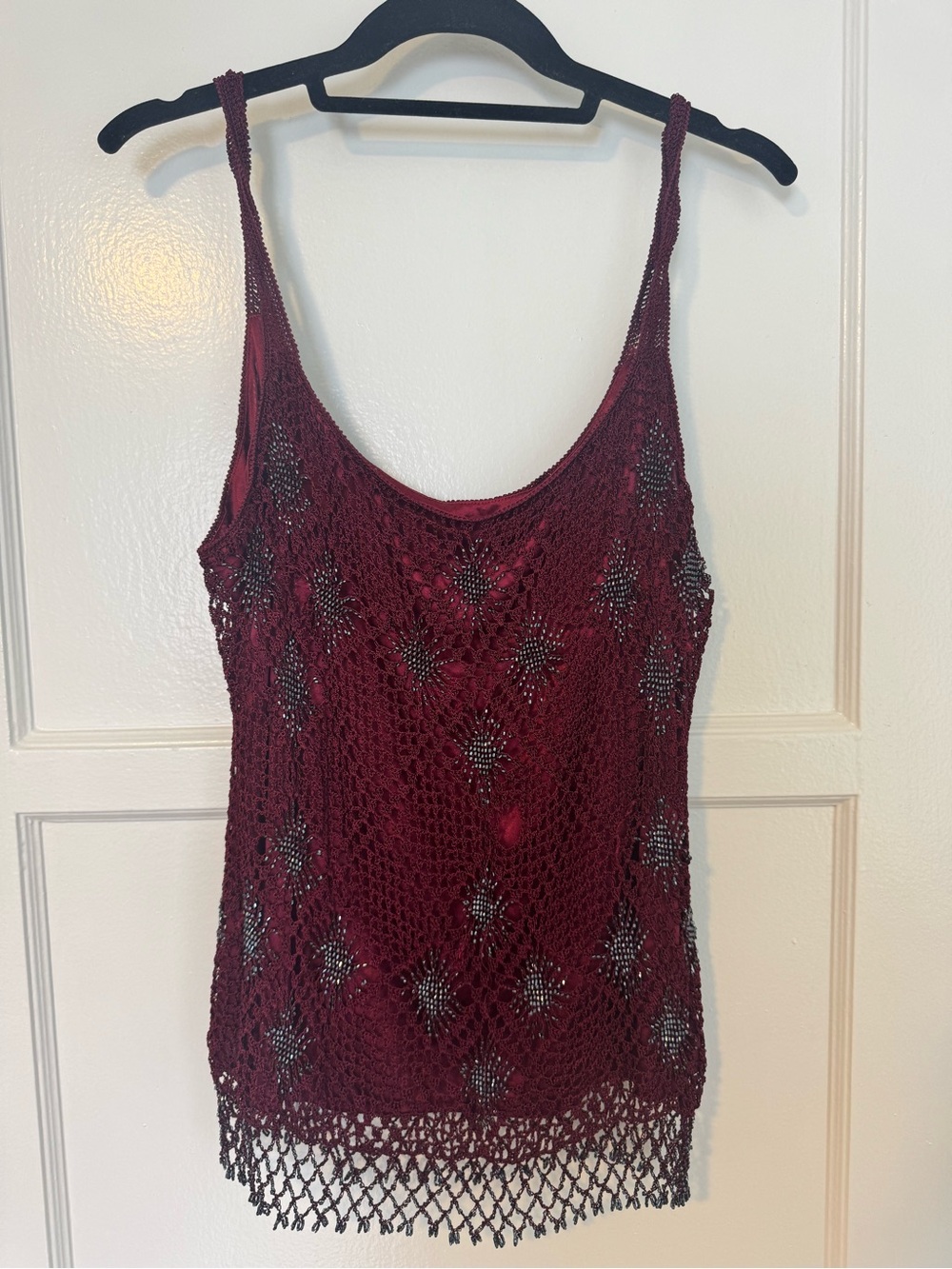 Vintage Burgundy Beaded Crochet Tank Top